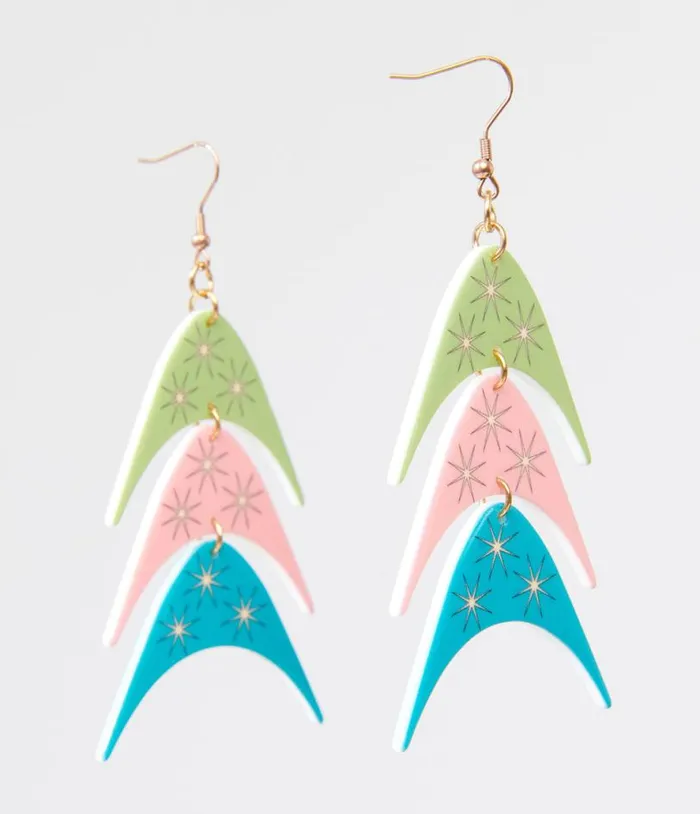 1950s Multicolor Boomerang Trio Earrings Accessories Unique Vintage Earrings