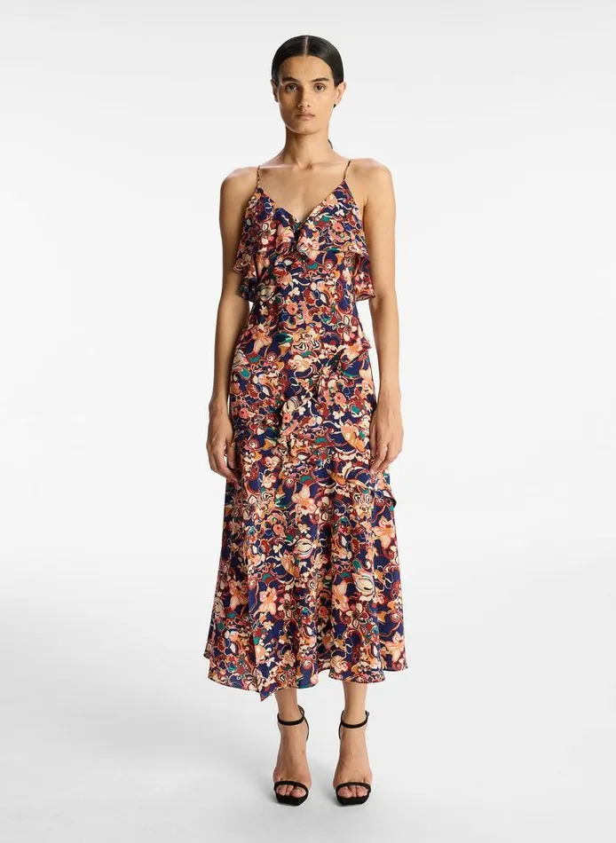 Accessories Women ALC Penelope Silk Midi Dress Port Wine Multi