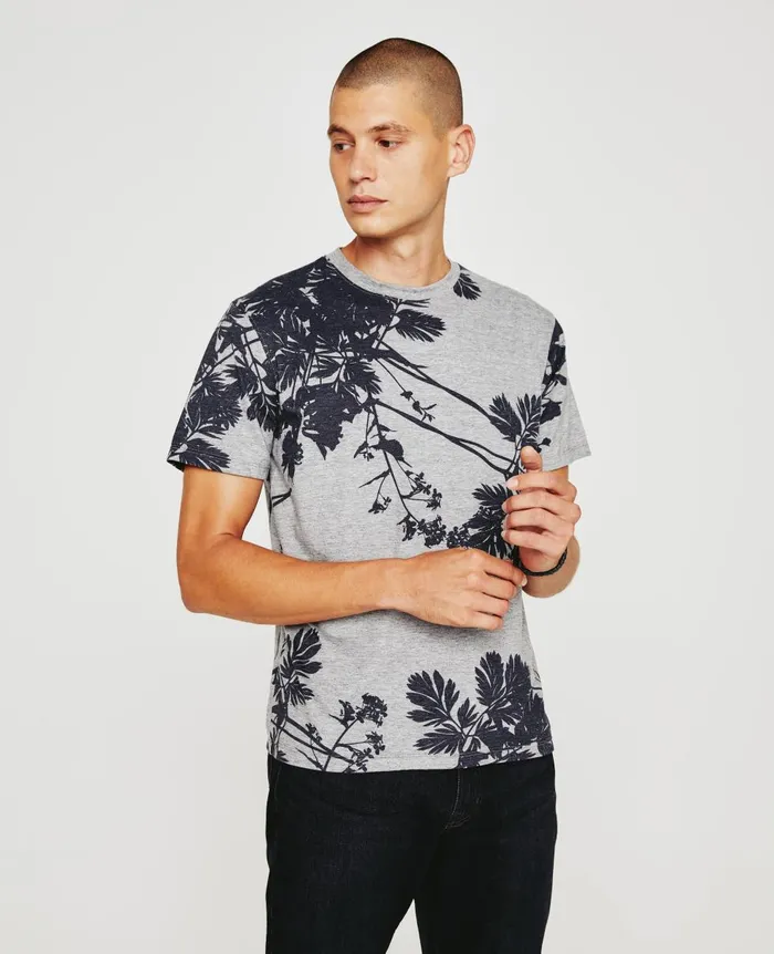 AG Jeans Bryce Crew Bold Flower Heather Grey Multi Men Tees