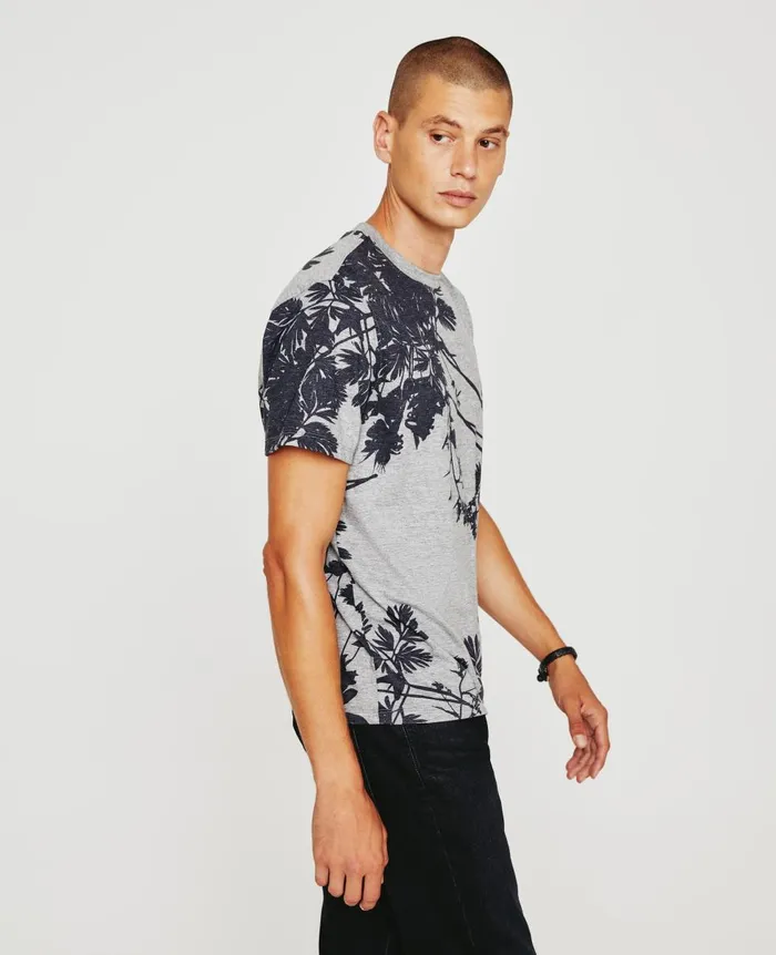 AG Jeans Bryce Crew Bold Flower Heather Grey Multi Men Tees AG Jeans Bryce Crew Bold Flower Heather Grey Multi Men Tees