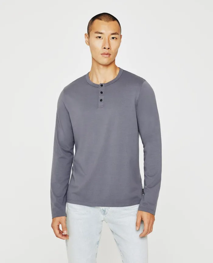 AG Jeans Bryce Long Sleeve Henley Slate Sky Men Tees