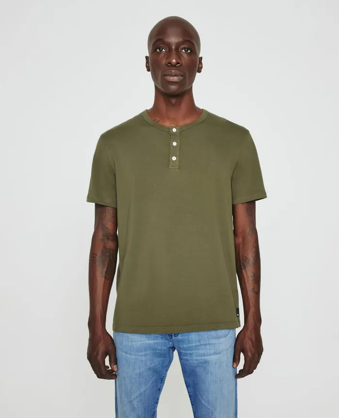 AG Jeans Bryce Short Sleeve Henley Shady Moss Men Tees