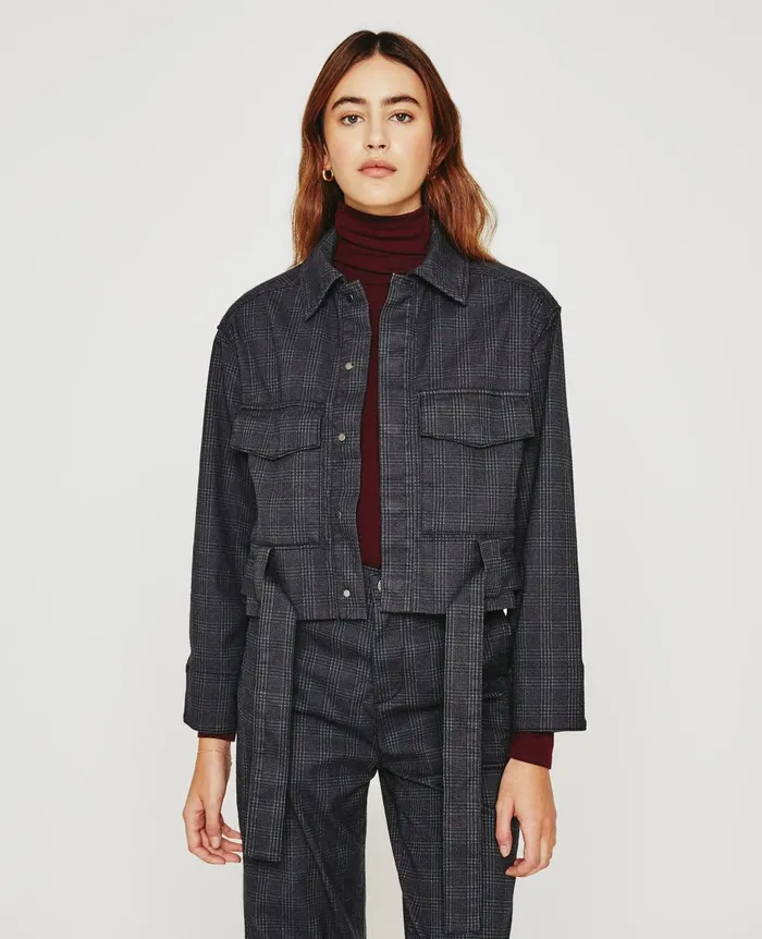 AG Jeans Elsie Belted Jacket Small Rue Maroon Multi Women Jackets AG Jeans Elsie Belted Jacket Small Rue Maroon Multi Women Jackets
