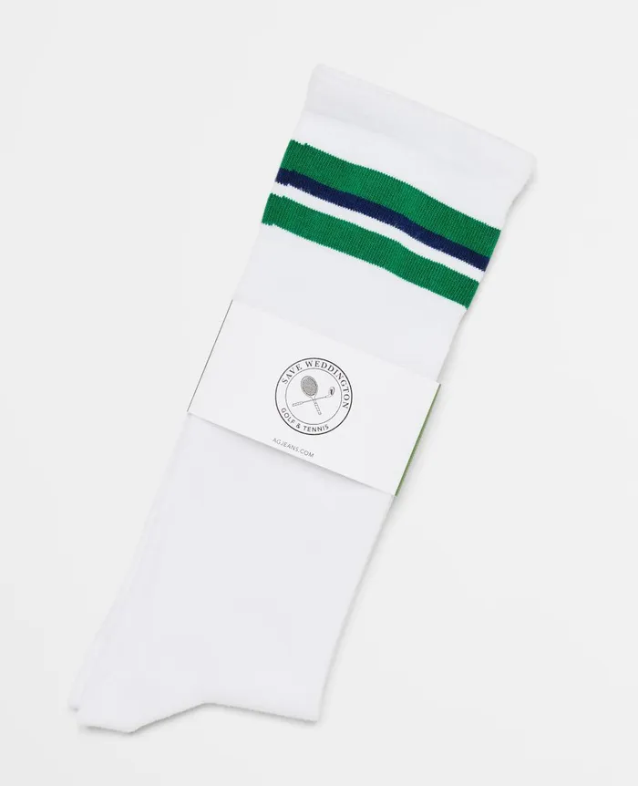 AG Jeans Weddington Knee High Socks Triple Stripe Match White WomenMen Socks AG Jeans Weddington Knee High Socks Triple Stripe Match White WomenMen Socks