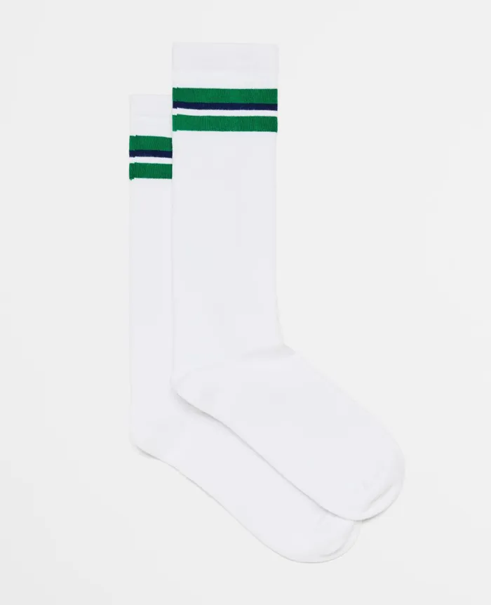 AG Jeans Weddington Knee High Socks Triple Stripe Match White WomenMen Socks AG Jeans Weddington Knee High Socks Triple Stripe Match White WomenMen Socks