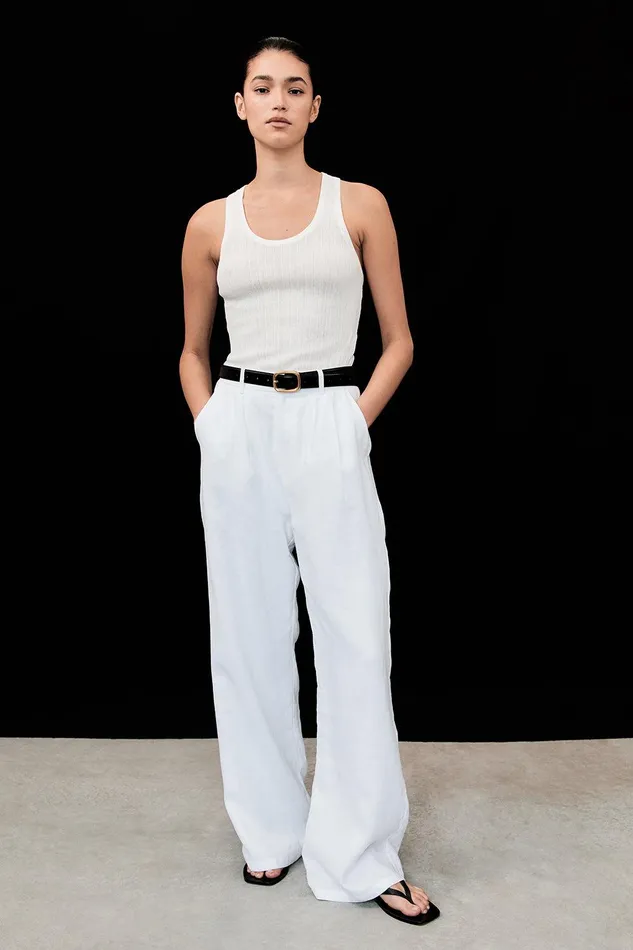 ALMA WHITE TEXTURED SCOOP KNIT TANK Women DISSH Tanks