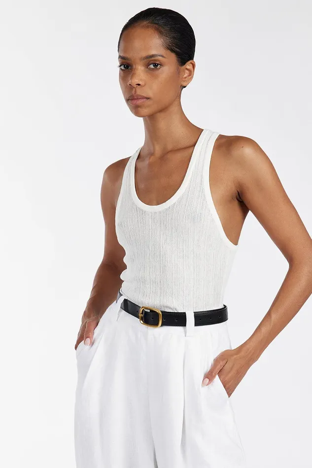 ALMA WHITE TEXTURED SCOOP KNIT TANK Women DISSH Tanks