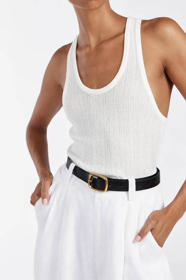 ALMA WHITE TEXTURED SCOOP KNIT TANK Women DISSH Tanks