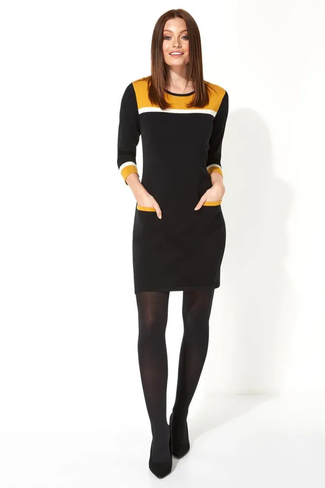 Amber Colour Block Knitted Dress Women Roman Dresses