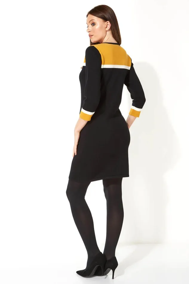 Amber Colour Block Knitted Dress Women Roman Dresses