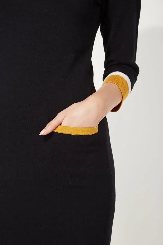 Amber Colour Block Knitted Dress Women Roman Dresses