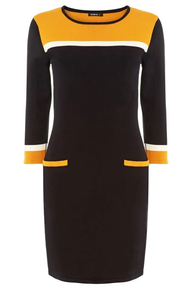 Amber Colour Block Knitted Dress Women Roman Dresses