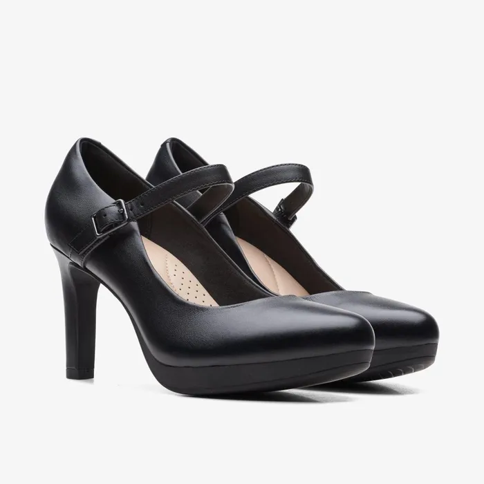 Ambyr Shine Black Leather Women Clarks Heels and Pumps