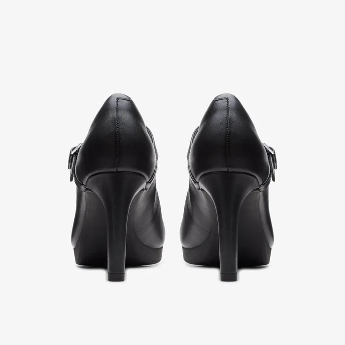 Ambyr Shine Black Leather Women Clarks Heels and Pumps