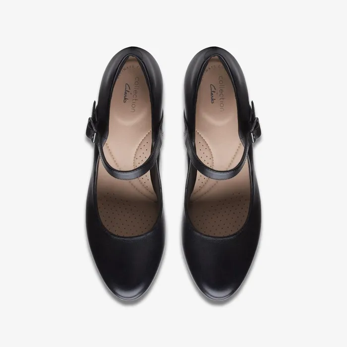 Ambyr Shine Black Leather Women Clarks Heels and Pumps