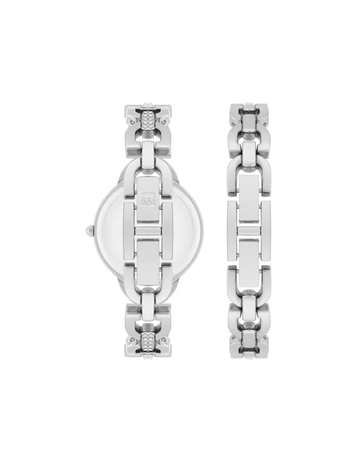 Anne Klein DLink Crystal Bracelet Watch Set Silvertone Women Watches 038 Jewelry