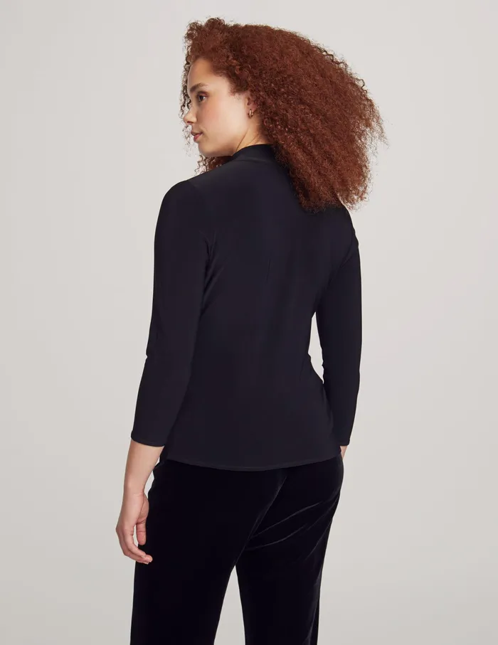Anne Klein Gathered Asymmetric Wrap Top Anne Black Women Clothing