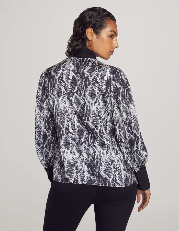 Anne Klein Printed Bow Blouse With Poet Sleeve Anne White Women Clothing