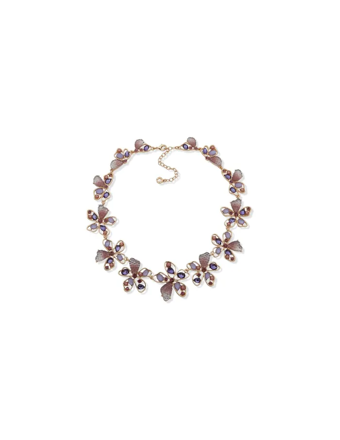 Anne Klein Purple Multi Stone Flower Collar Gold Tone Women Watches 038 Jewelry