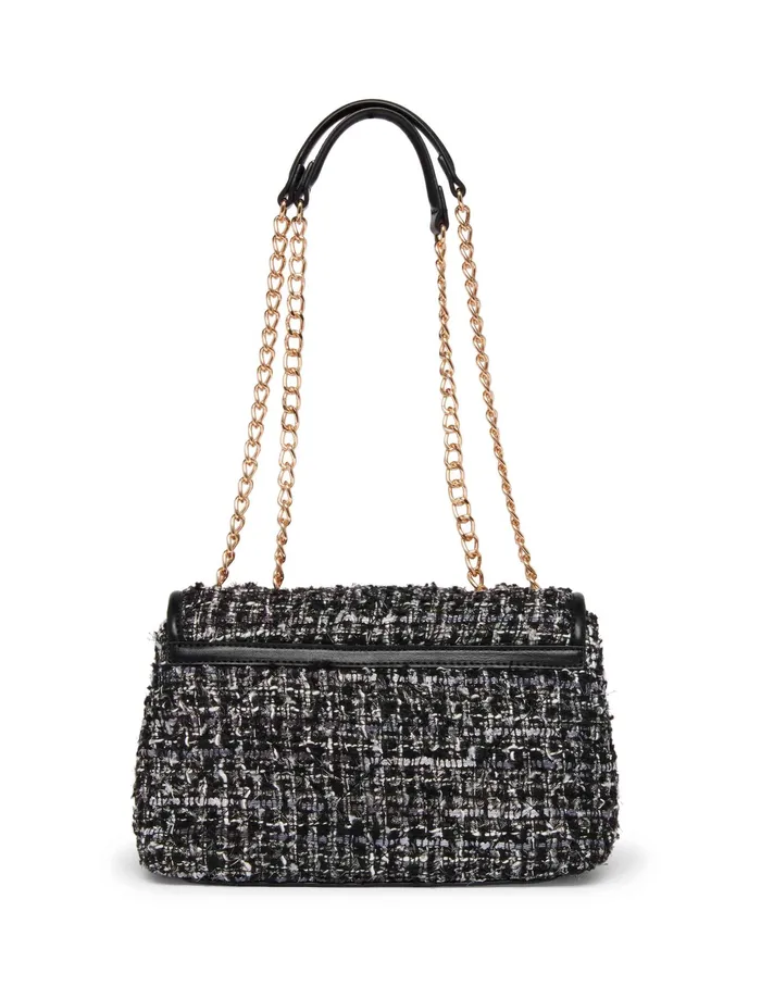 Anne Klein Quilted Tweed Convertible Flap Shoulder Bag With Turn Lock Black Multi Women Handbags