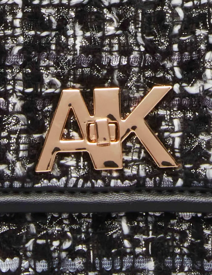 Anne Klein Quilted Tweed Convertible Flap Shoulder Bag With Turn Lock Black Multi Women Handbags