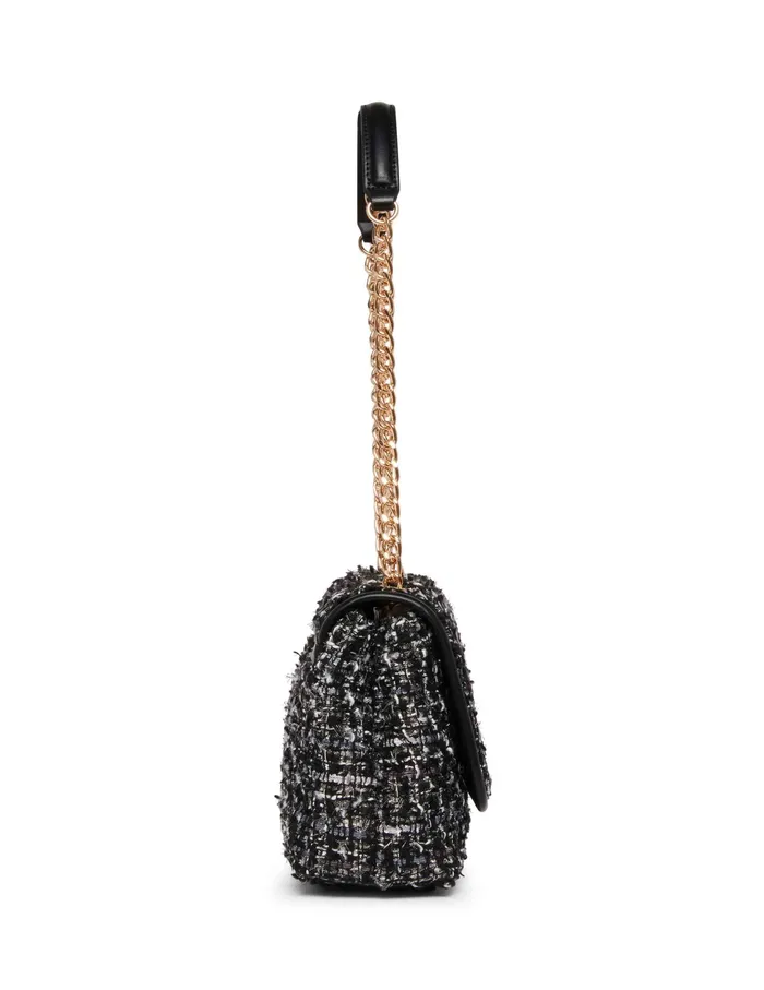 Anne Klein Quilted Tweed Convertible Flap Shoulder Bag With Turn Lock Black Multi Women Handbags