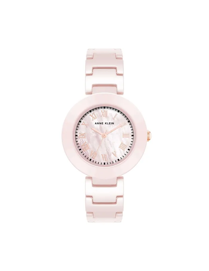 Anne Klein Round Mother Of Pearl Dial Ceramic Bracelet Watch Pink Women Watches 038 Jewelry