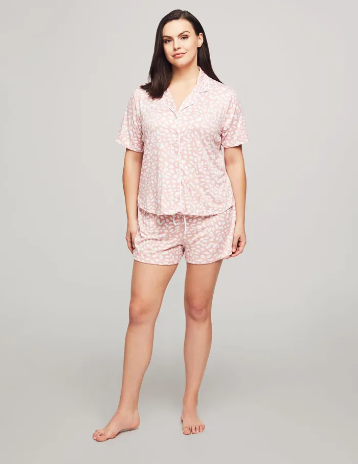 Anne Klein Short Sleeve Notch Pajama Boxer Set Blush Dot Women Clothing