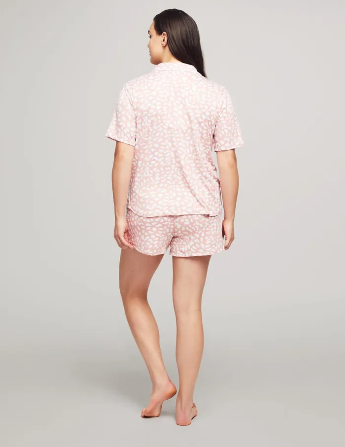 Anne Klein Short Sleeve Notch Pajama Boxer Set Blush Dot Women Clothing