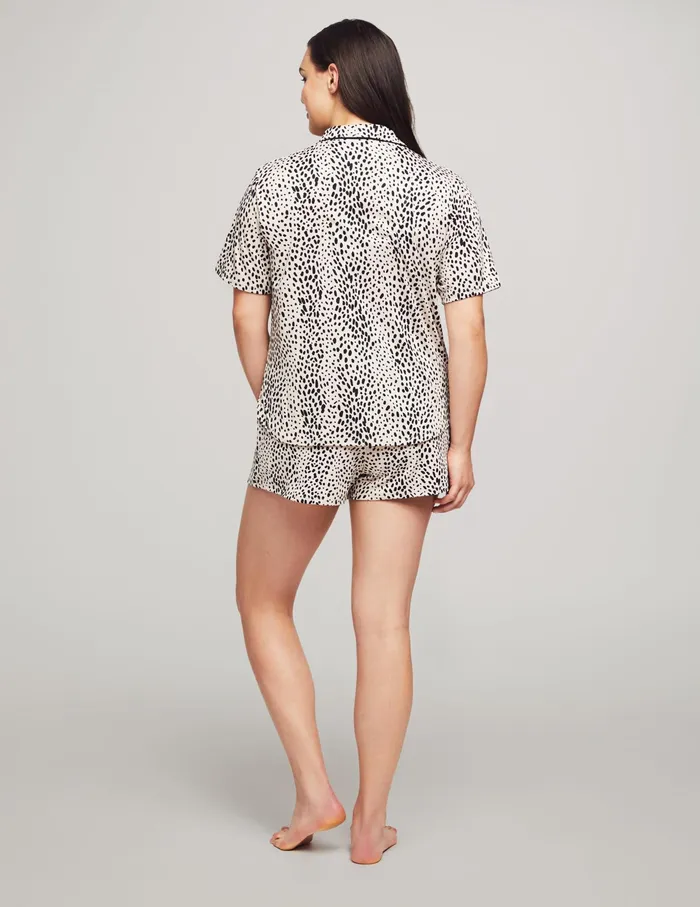 Anne Klein Short Sleeve Notch Pajama Boxer Set Natural Women Clothing