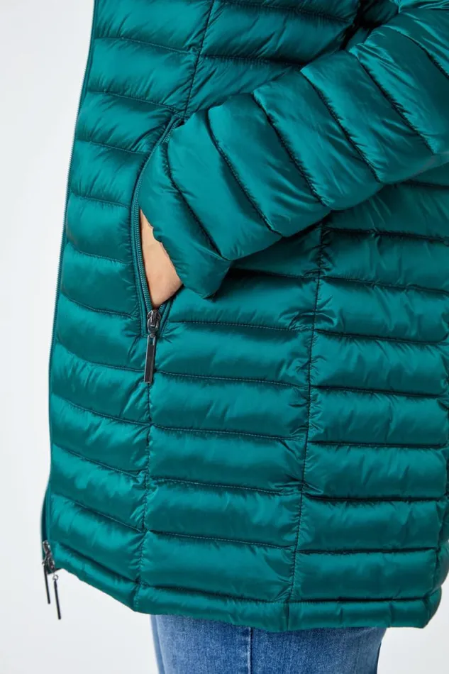Aquamarine Longline Hooded Padded Coat Women Roman Coats