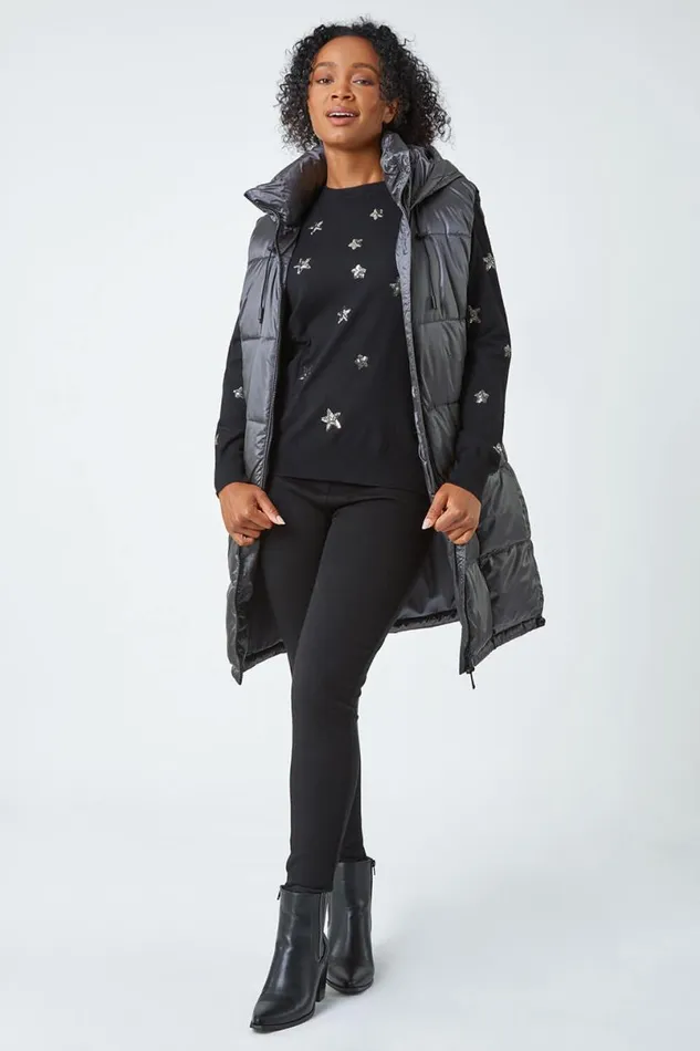 Ash Petite Iridescent Longline Hooded Gilet Women Roman Coats
