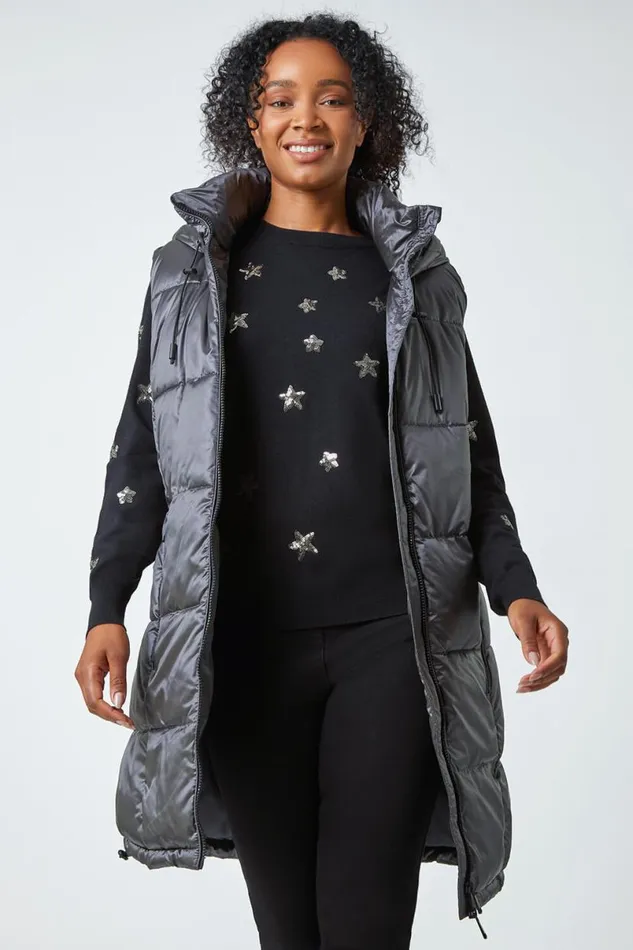 Ash Petite Iridescent Longline Hooded Gilet Women Roman Coats