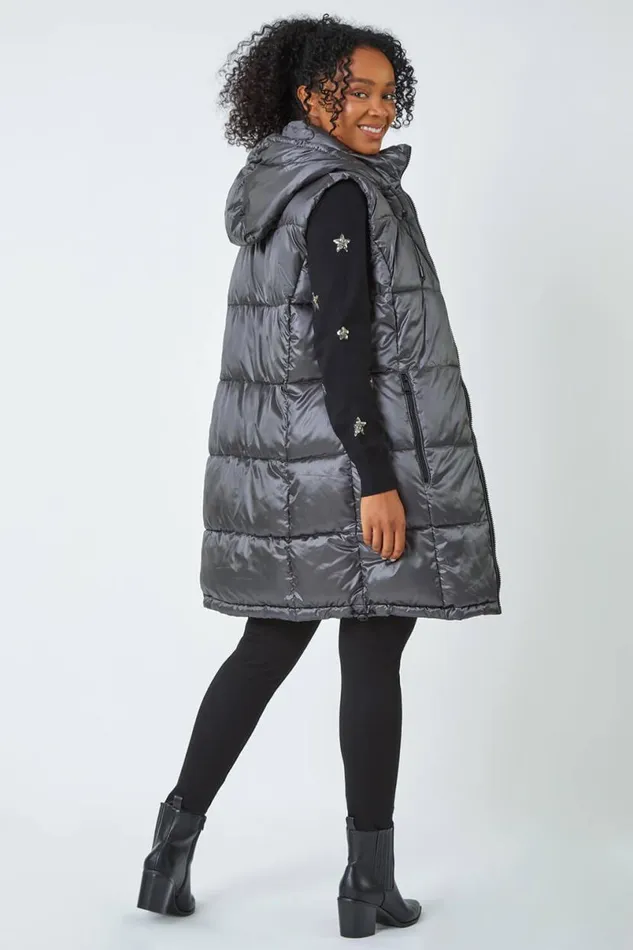 Ash Petite Iridescent Longline Hooded Gilet Women Roman Coats
