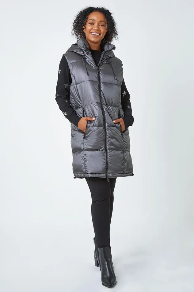 Ash Petite Iridescent Longline Hooded Gilet Women Roman Coats
