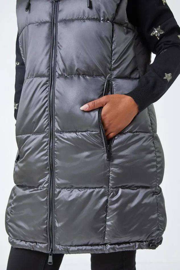 Ash Petite Iridescent Longline Hooded Gilet Women Roman Coats