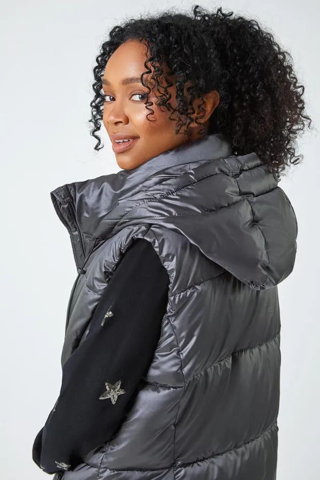 Ash Petite Iridescent Longline Hooded Gilet Women Roman Coats