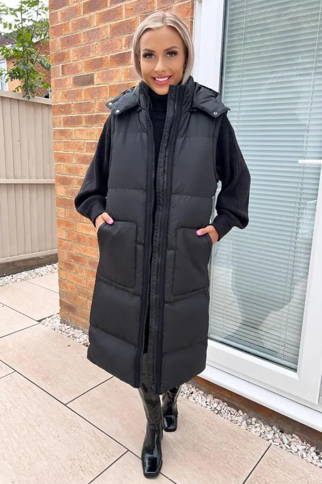 AX Paris Black 2 In 1 Puffer Coat With Detachable Sleeves Coats and Jackets