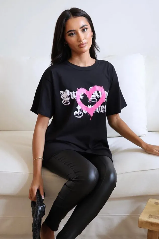 AX Paris Black Pure Angels Slogan T Shirt Tops
