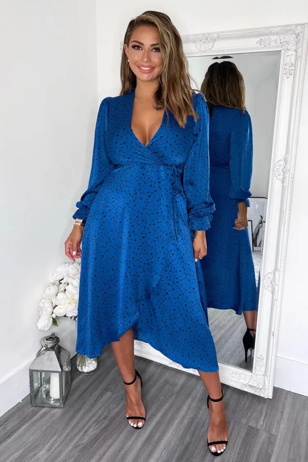AX Paris Blue And Black Printed Wrap Midi Dress Dresses