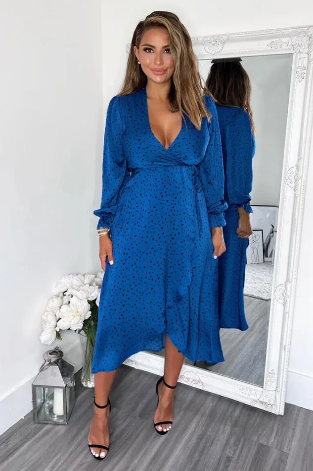 AX Paris Blue And Black Printed Wrap Midi Dress Dresses