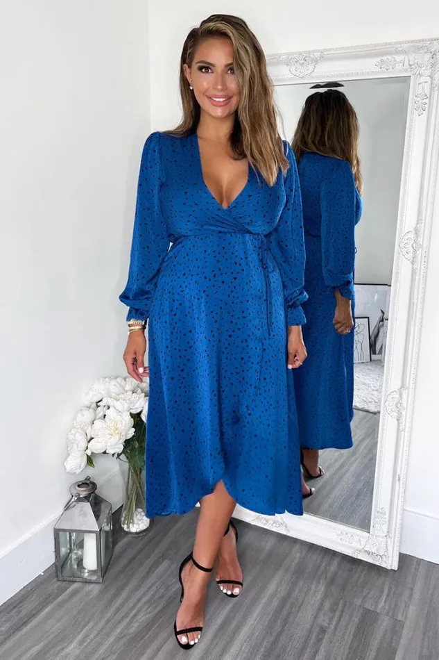 AX Paris Blue And Black Printed Wrap Midi Dress Dresses
