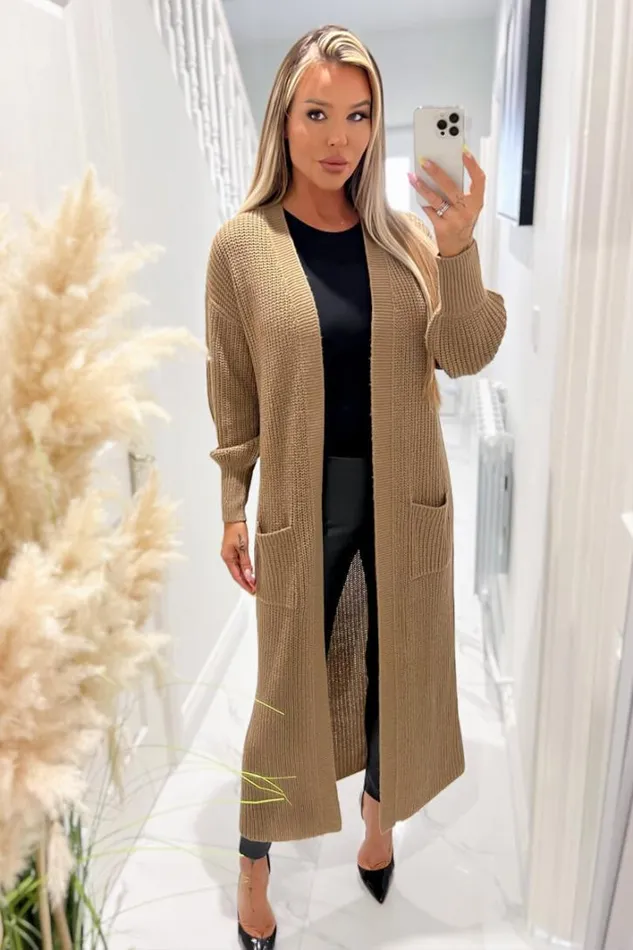 AX Paris Camel Maxi Knitted Cardigan Knitwear