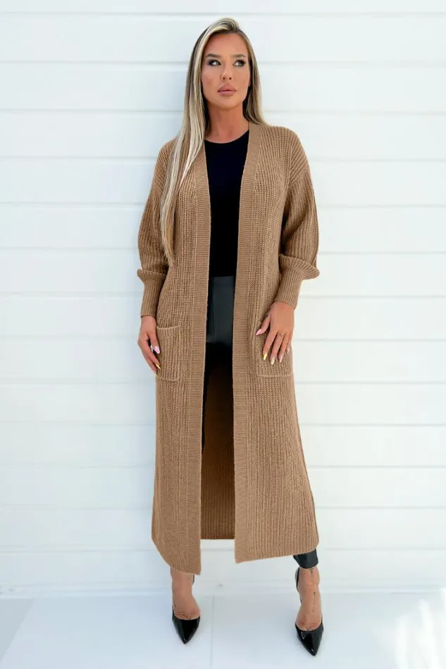 AX Paris Camel Maxi Knitted Cardigan Knitwear