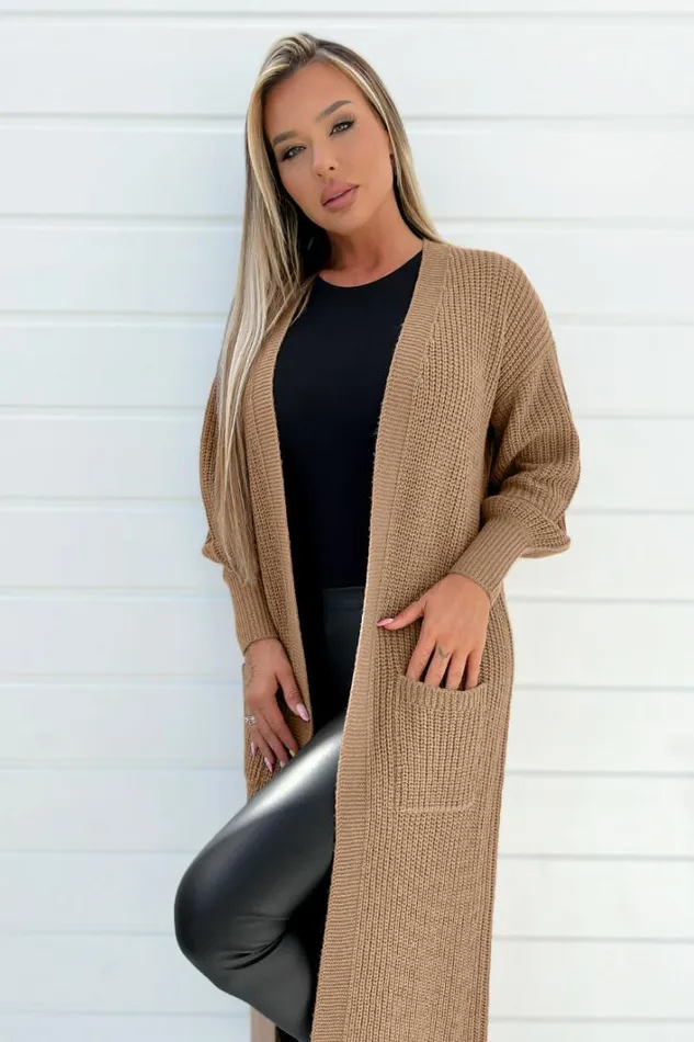 AX Paris Camel Maxi Knitted Cardigan Knitwear