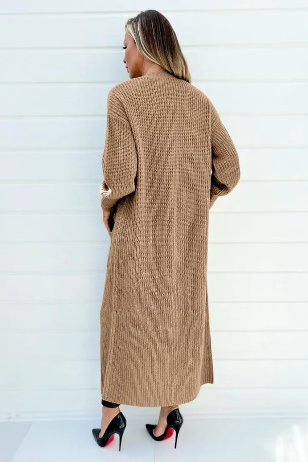 AX Paris Camel Maxi Knitted Cardigan Knitwear