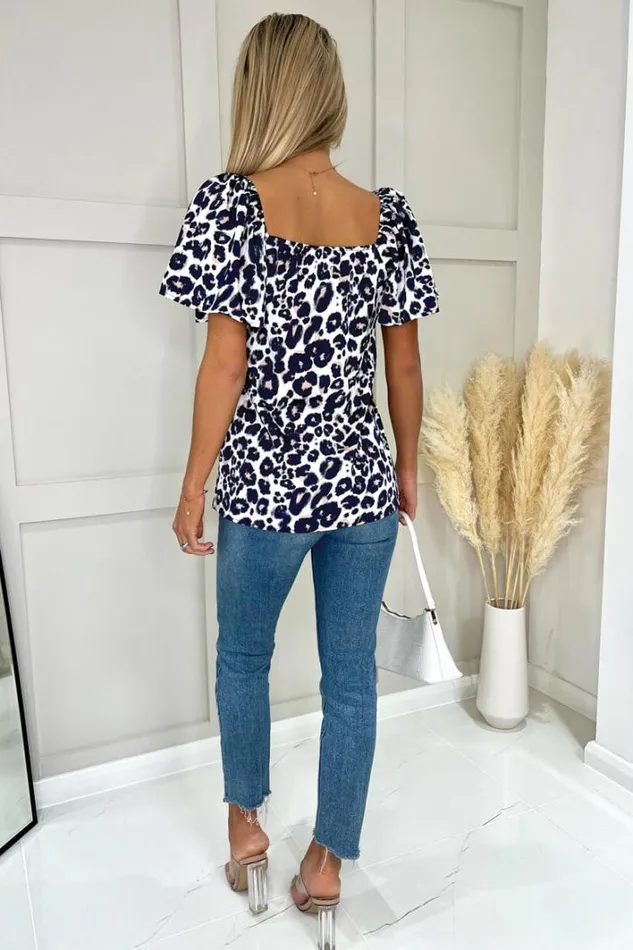 AX Paris Cream Pink And Navy Animal Print Top Tops