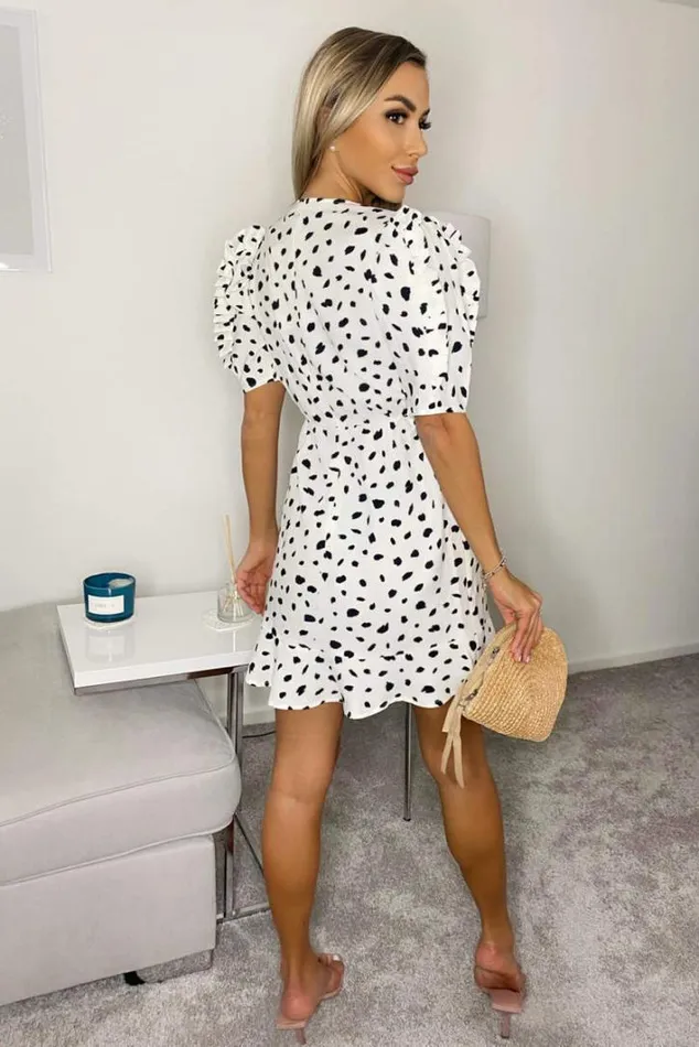 AX Paris Cream Printed Pleat Sleeve Wrap Dress Skater Dresses