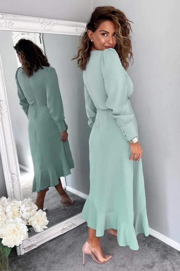 AX Paris Duck Egg Long Sleeve Frill Wrap Midi Dress Dresses