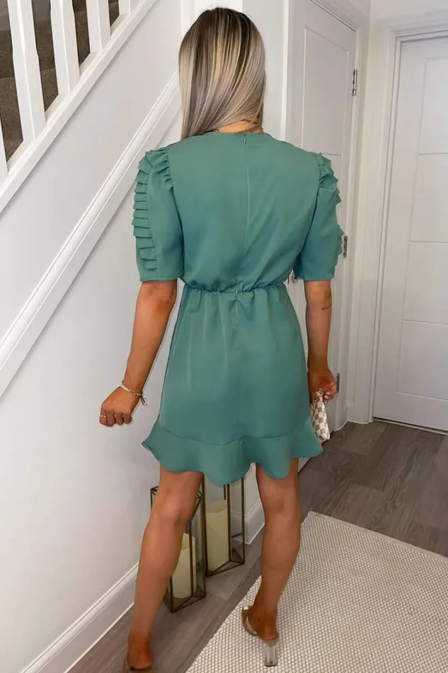 AX Paris Duck Egg Pleated Sleeve Skater Dress Dresses